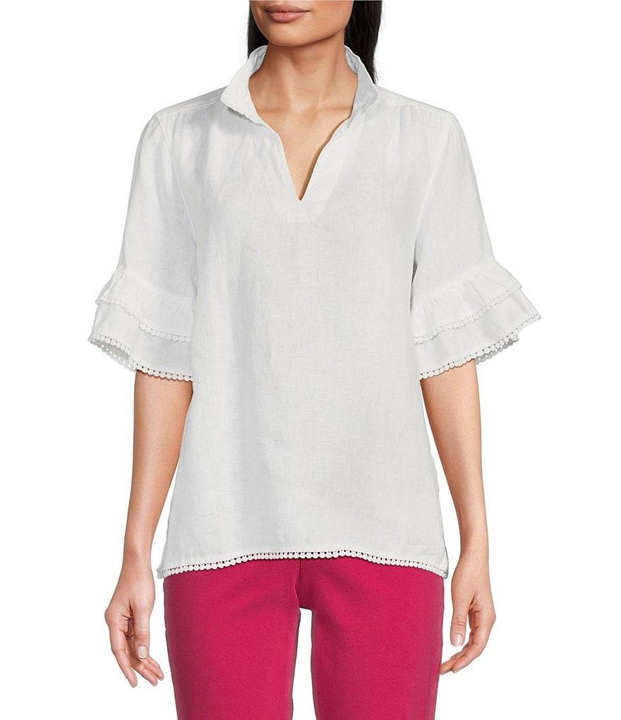 John Mark Embroidery Wire Neck Elbow Length Sleeve Hi-Low Hem Tunic Product Image