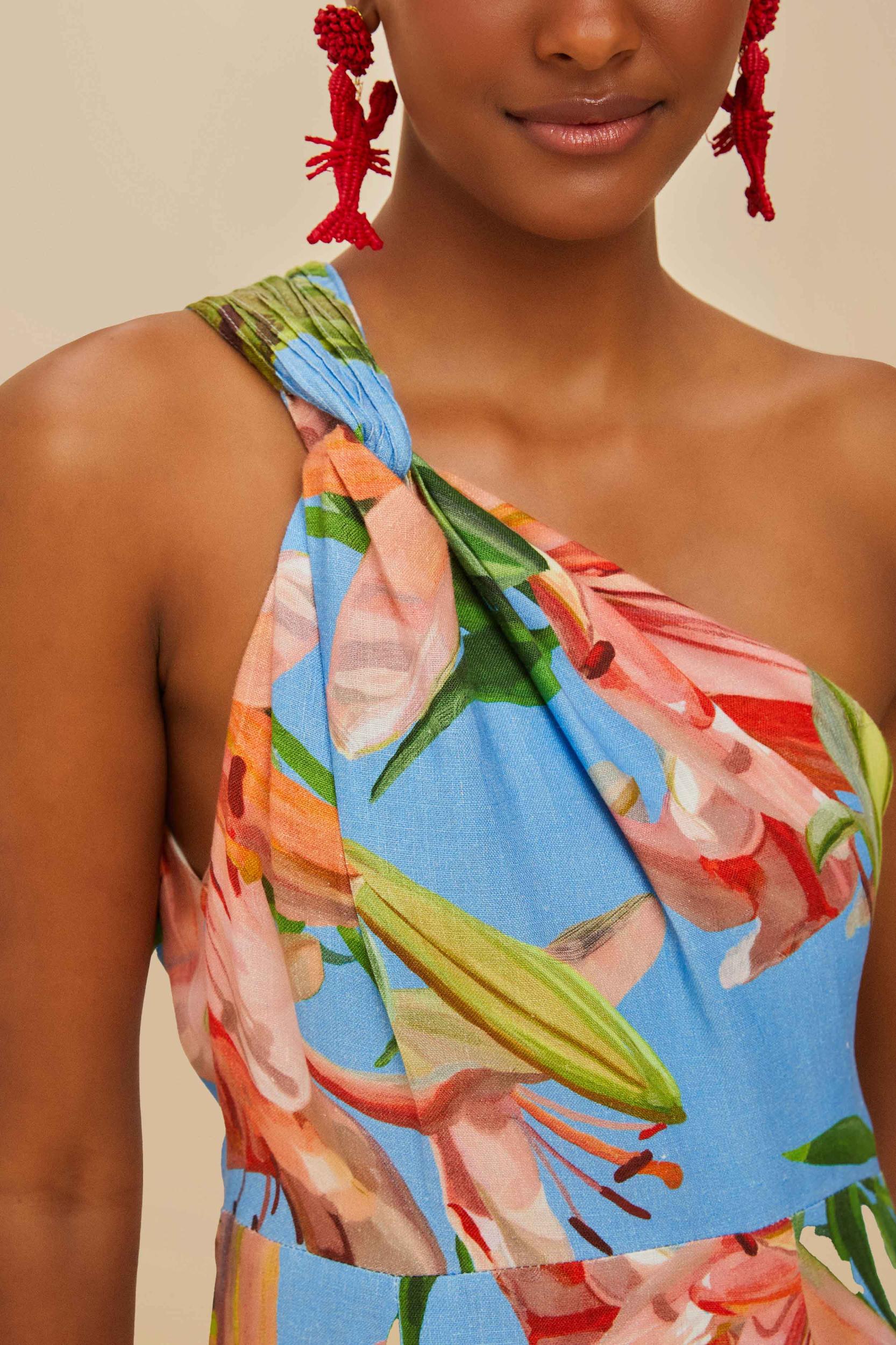 Blue Lily Bloom Euroflax™ Premium Linen Midi Dress Product Image