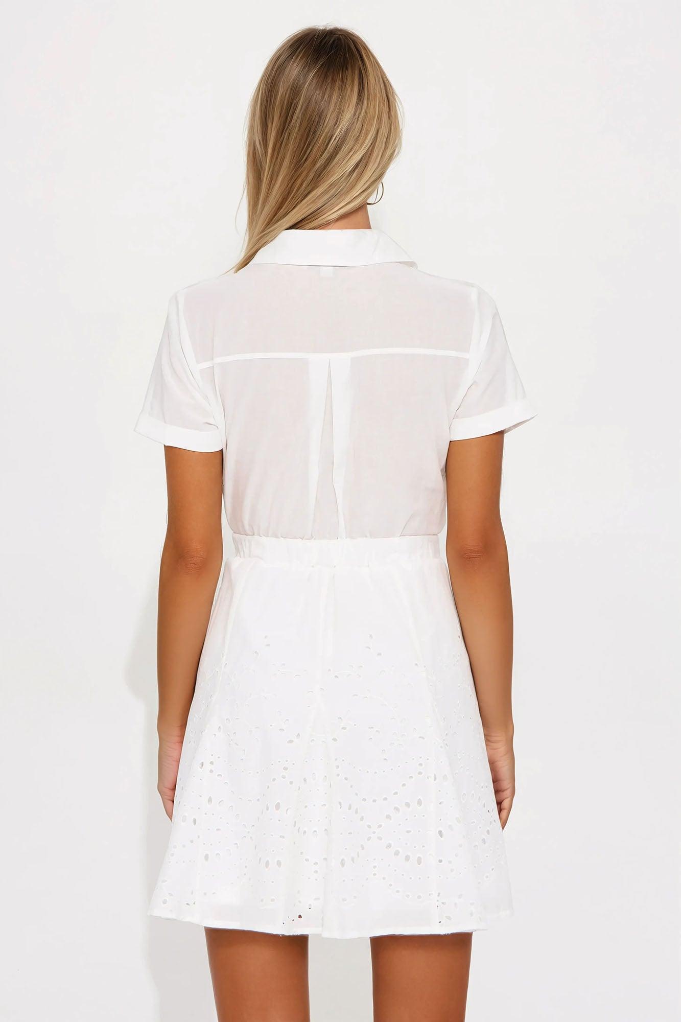 Ada Short Sleeve Mini Dress - Off White Product Image
