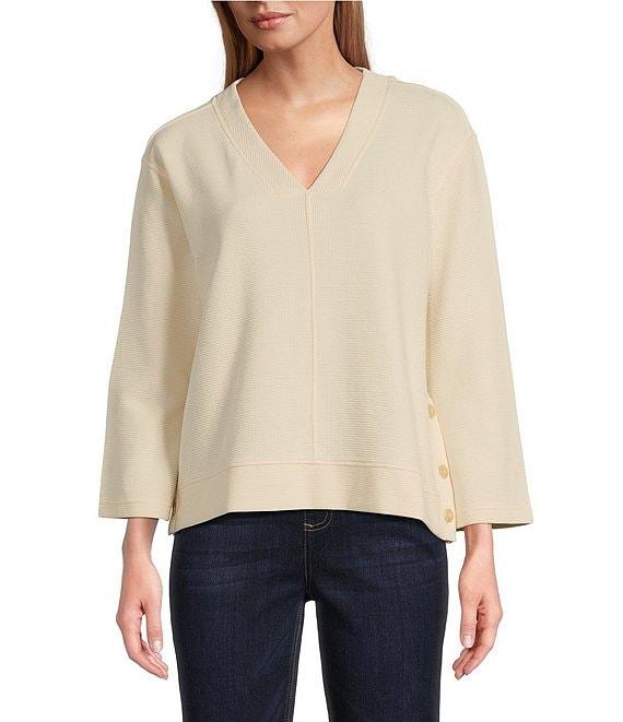 Westbound Long Sleeve V-Neck Button Side Top Product Image