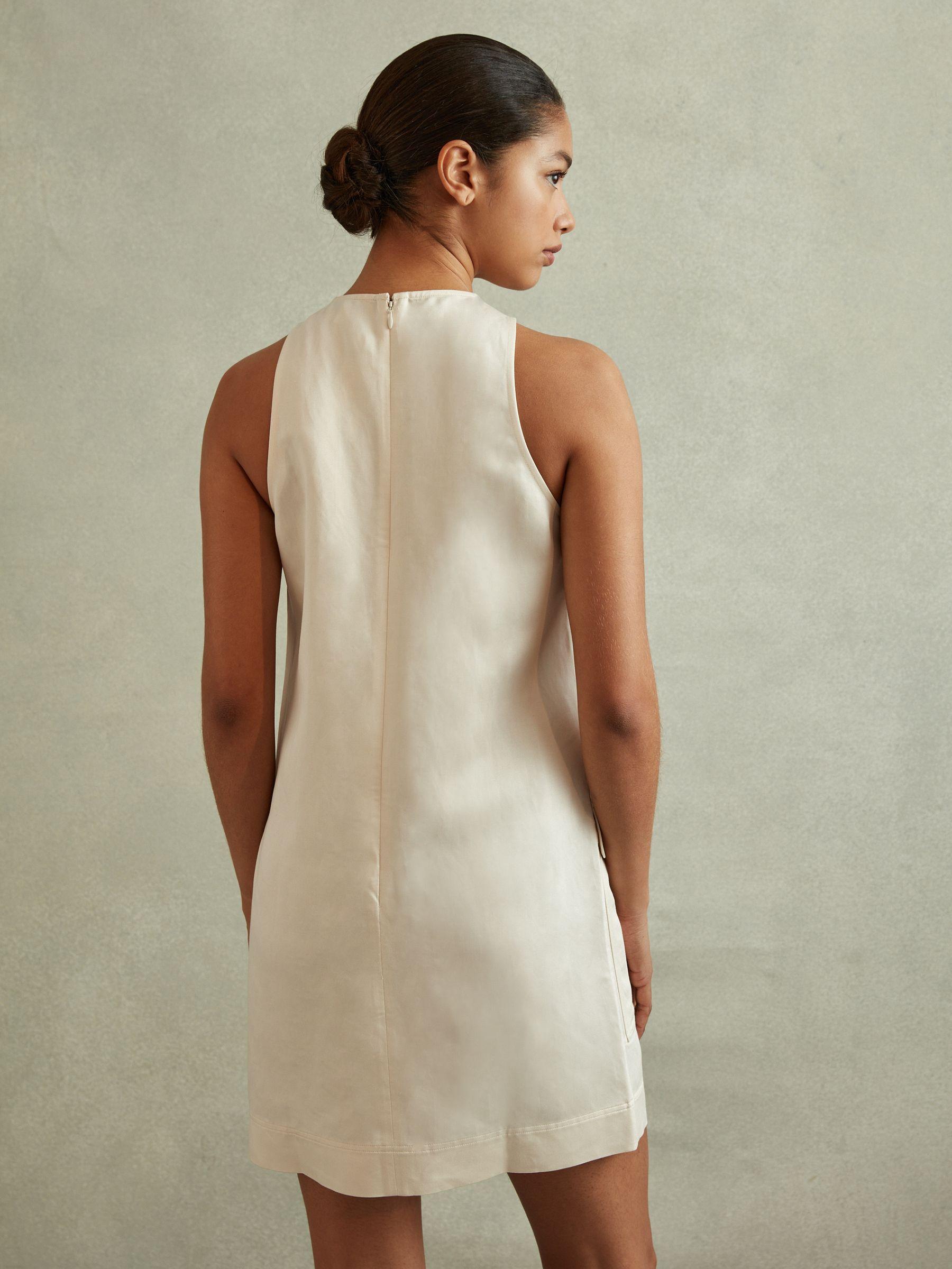 Viscose-Linen Cargo Pocket Tunic Dress in Beige Product Image