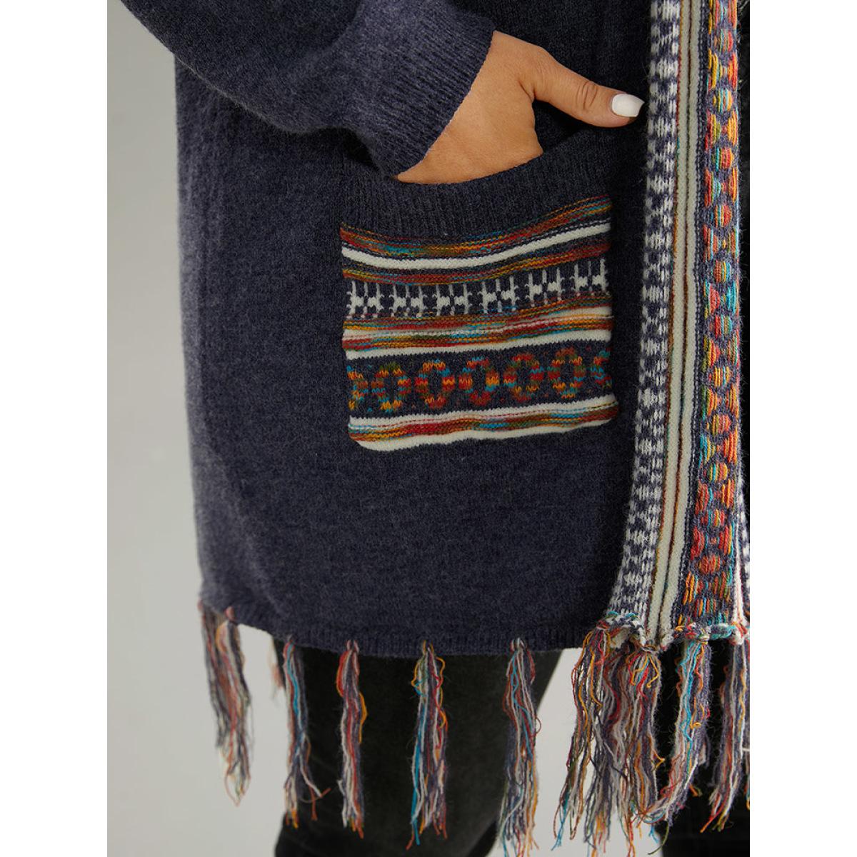 Plus Size Supersoft Essentials Bandana Tassel Trim Cardigan Indigo Women Casual Loose Long Sleeve Everyday Cardigans BloomChic 30/6X Product Image