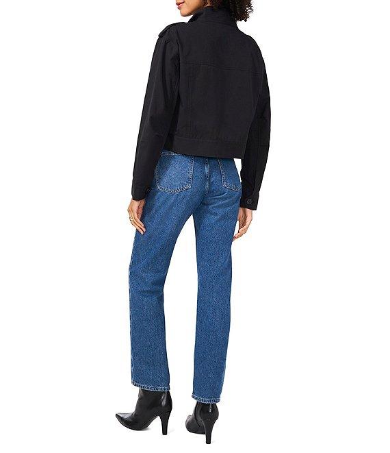 Vince Camuto Woven Banded Collar Long Sleeve Button Front Cropped Jacket Product Image