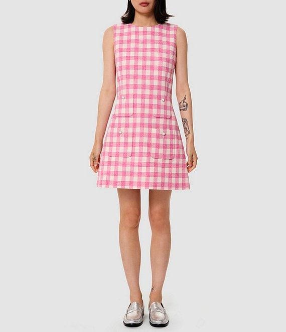 Tara Jarmon Russel Woven Gingham Round Neck Sleeveless A-Line Dress Product Image