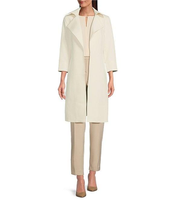 Anne Klein Suit Stretch Wide Collar 3/4 Sleeve Open Front Topper Coat Product Image