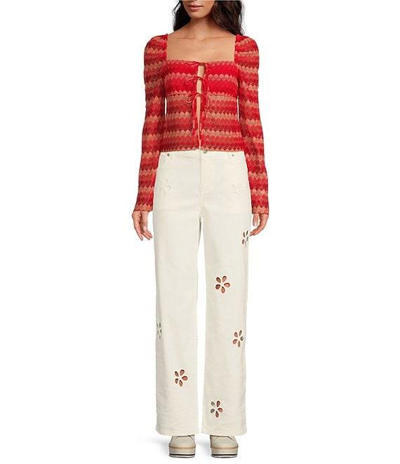 Chelsea & Violet Daisy Cutout Straight Leg High Rise Denim Jeans Product Image