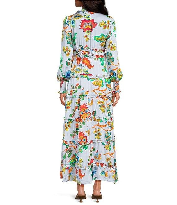 Chelsea & Violet Margaux Floral Print Long Sleeve Deep V-Neckline Plisse Dress Product Image
