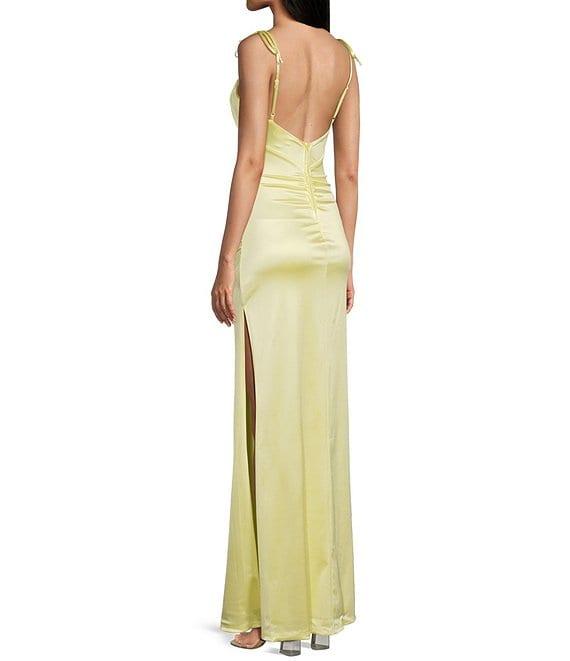 Honey and Rosie Scoop Neck Spaghetti Tie Strap Low-Back Gown Product Image