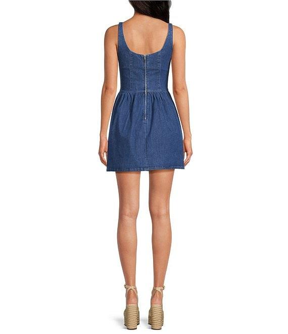 Gianni Bini Violet Scoop Neck Sleeveless Stretch Denim A-Line Mini Dress Product Image