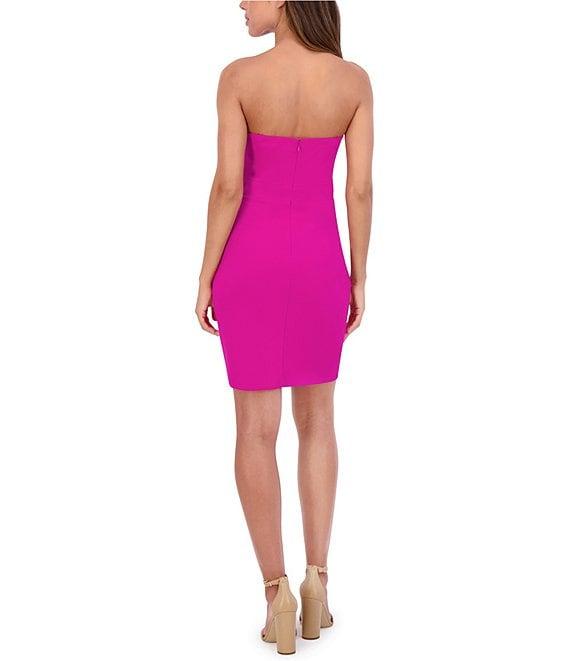 SIENA Scuba Crepe Off-The-Shoulder Asymmetrical Neck Sleeveless Wrap Mini Dress Product Image
