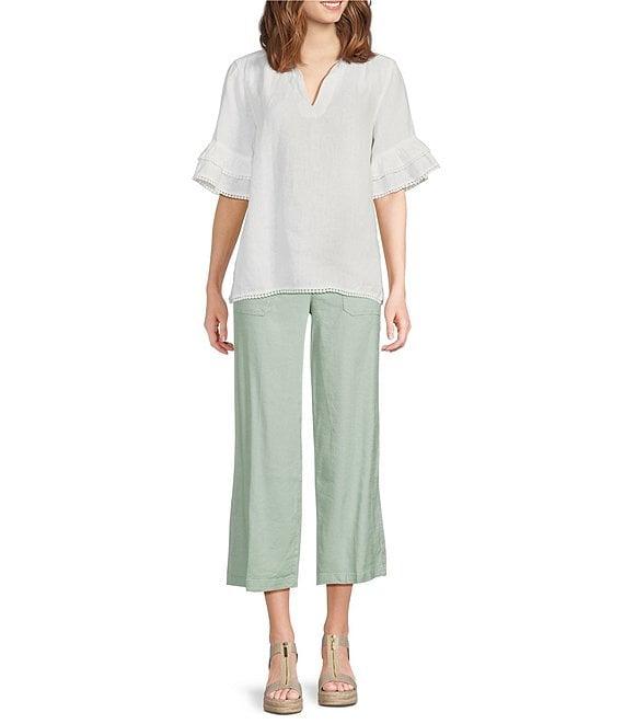 NYDJ Stretch Linen Blend High Rise Wide Leg Cargo Capri Pants Product Image