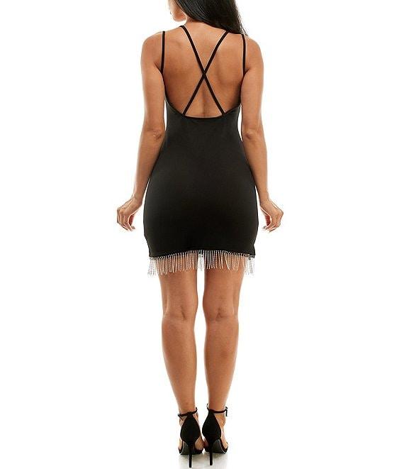 Jump Square Neck Rhinestone Fringe Pull-On Dress Product Image