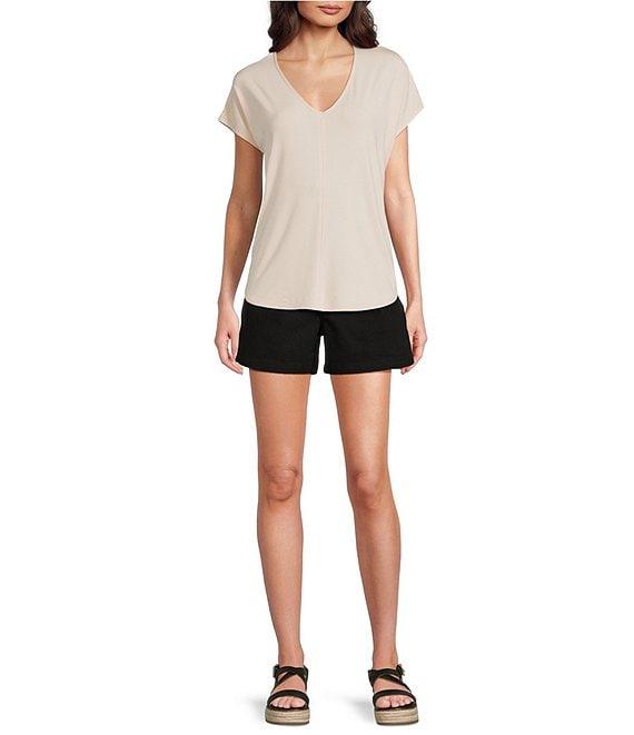 Gibson & Latimer Knit V-Neck Dropped Short Sleeve Shell Shirttail Tee Shirt Product Image