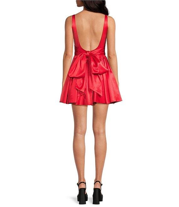 Gianni Bini Addison Satin Square Neck A-Line Drop Waist Mini Dress Product Image