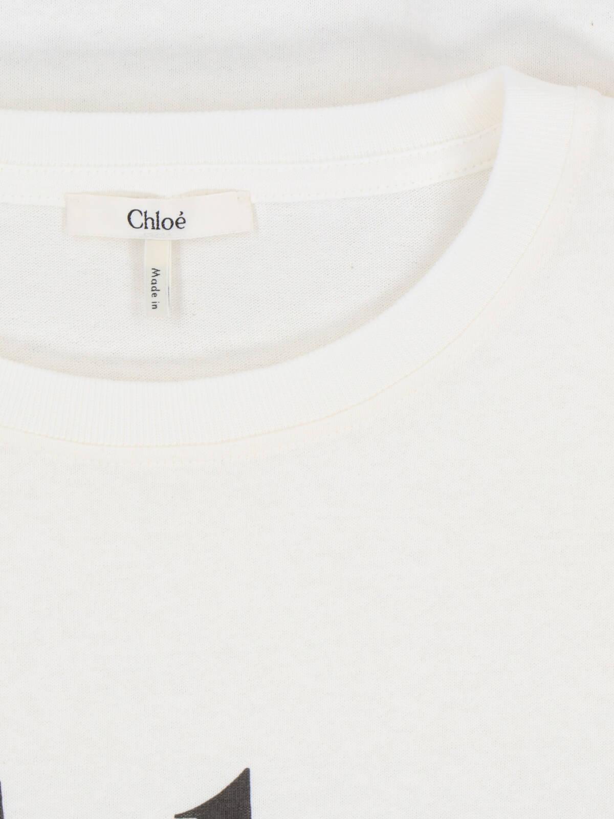 CHLOÉ White Crewneck T-shirt With Logo Print On The Front In Cotton Woman Product Image