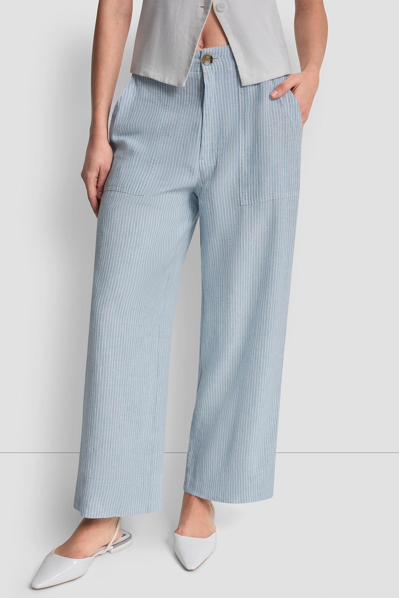 CROPPED WIDE LEG LINEN-BLEND PANTS Product Image