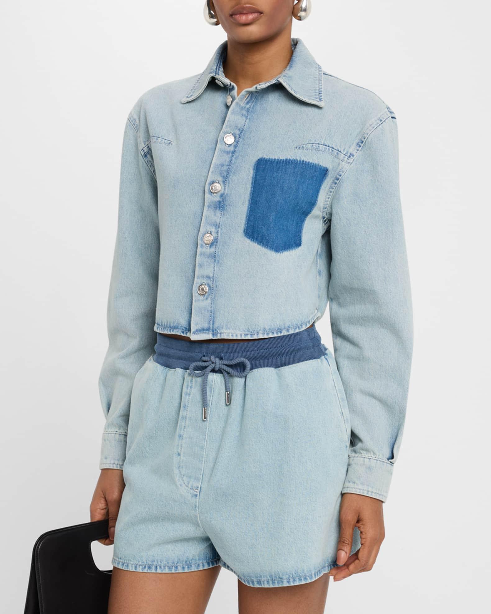 Cropped Long-Sleeve Denim Shirt Product Image