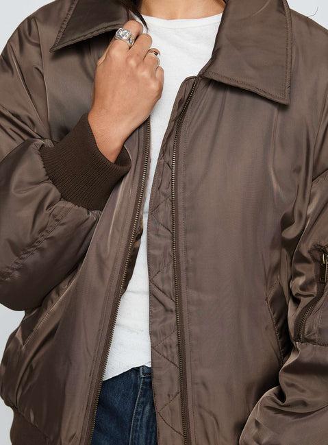 Say Less Bomber Jacket Dark Brown Product Image