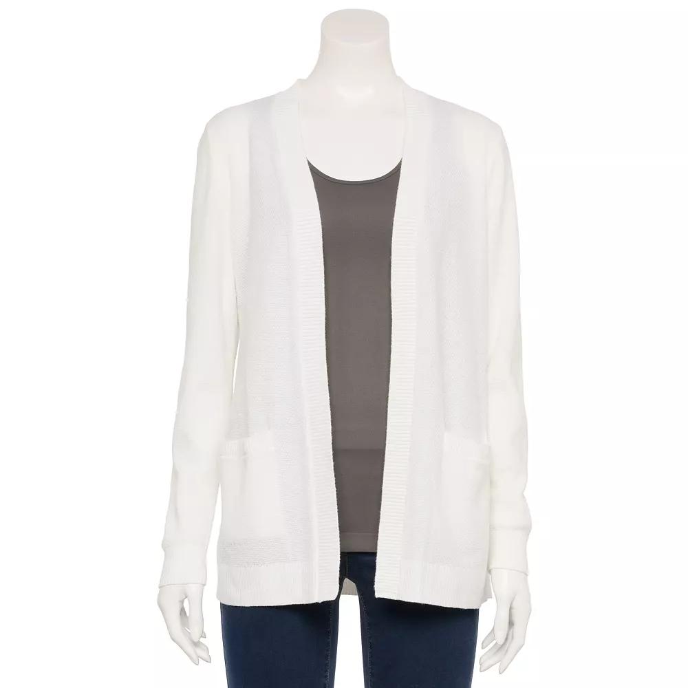 Women's Croft & Barrow® Pocket Cardigan, Size: Small, Bright White Product Image