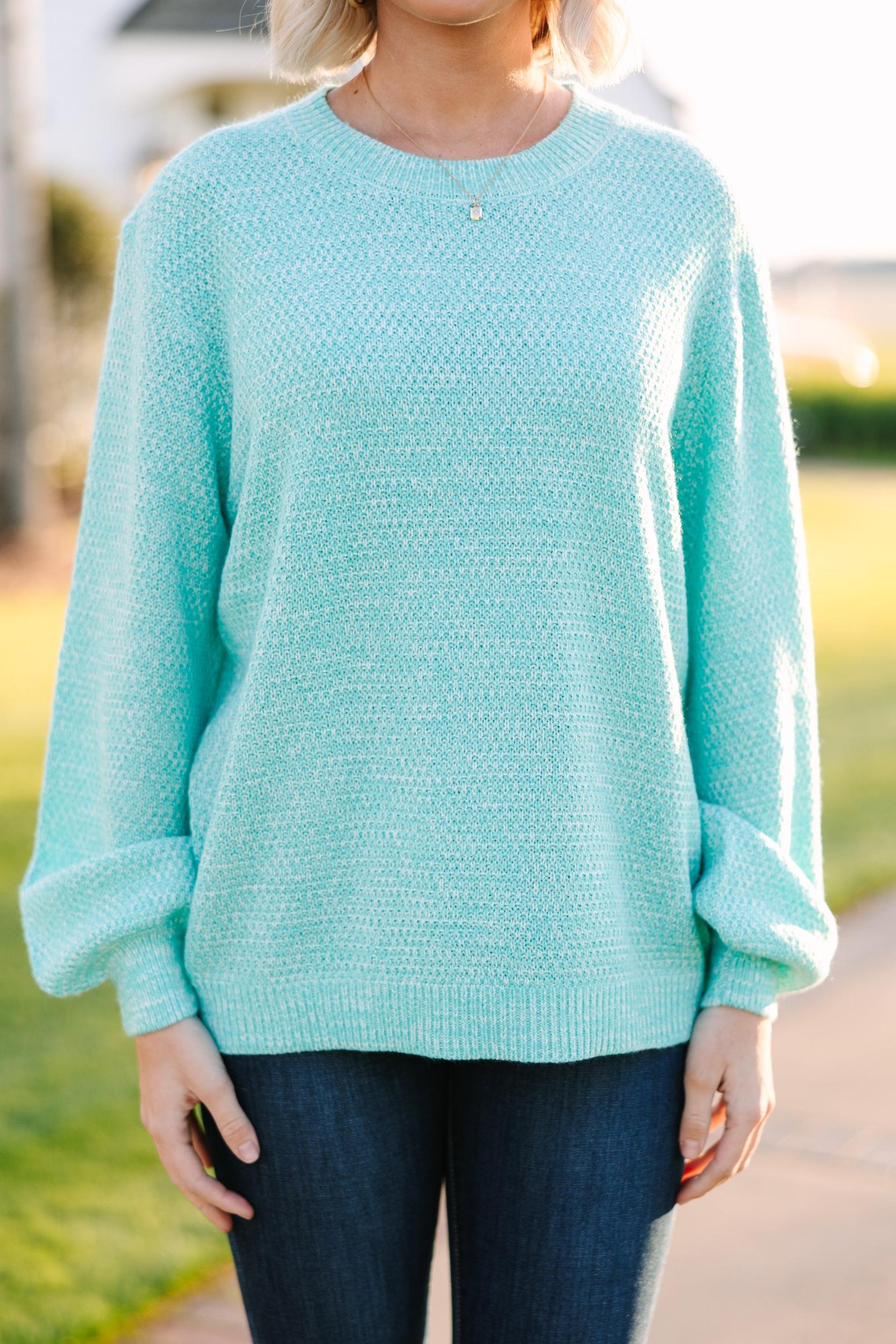 The Slouchy Mint Green Bubble Sleeve Sweater Female Product Image