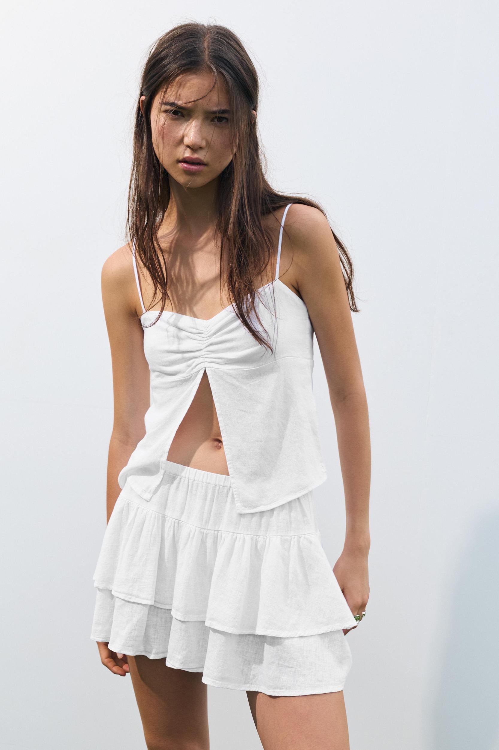 Ruffled linen blend mini skirt Product Image