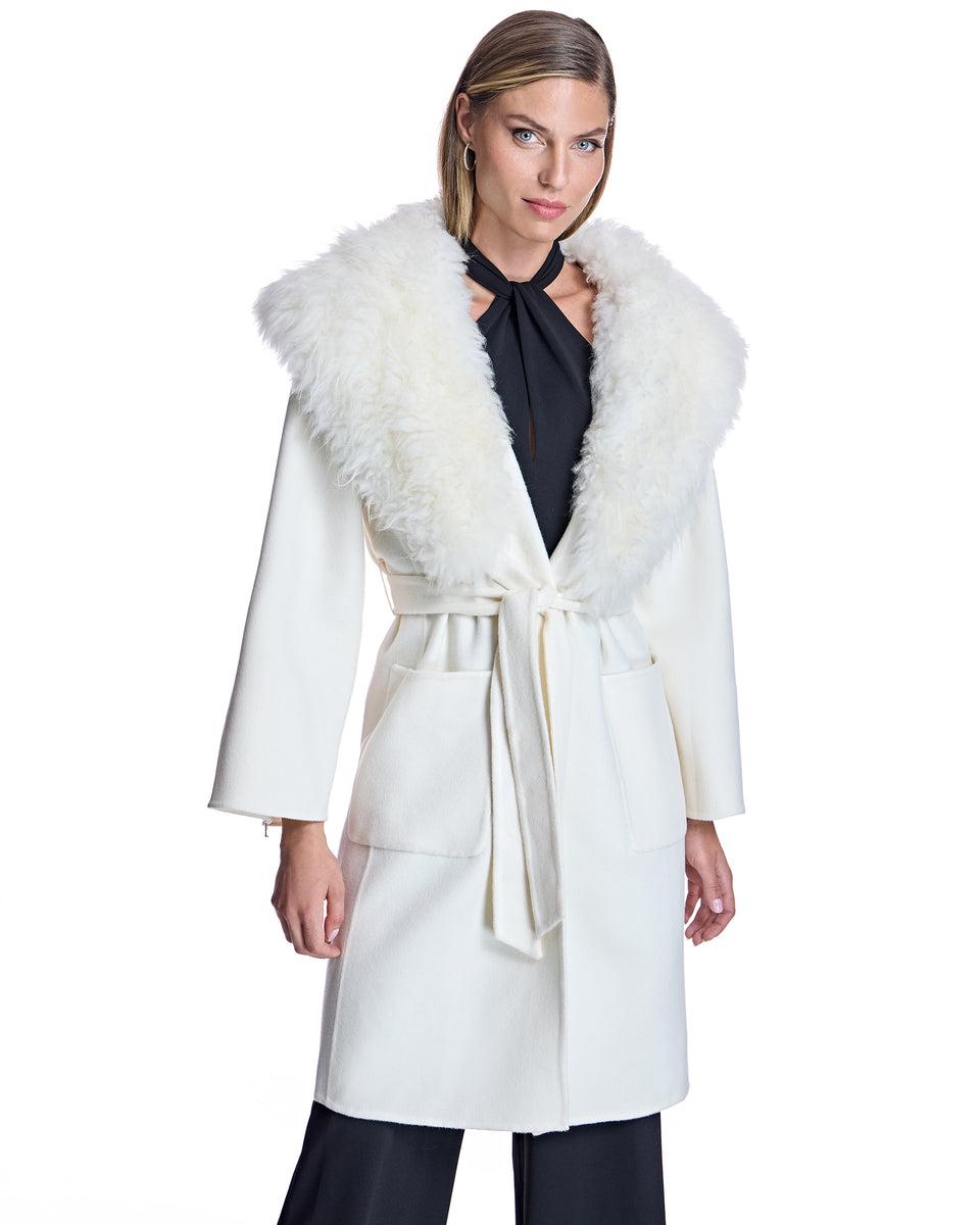 Wool Blend Belted Fur Trim Coat-Maximilian Product Image