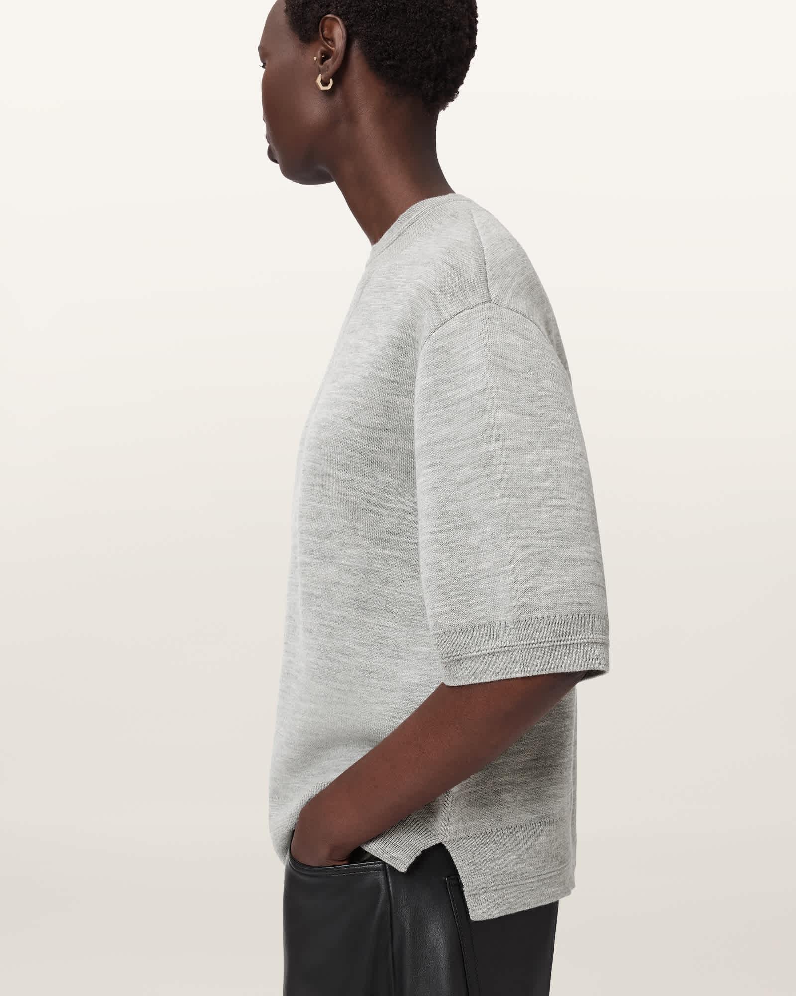 Nika Relaxed Wool T-Shirt Grey Marl | ALLSAINTS US Product Image