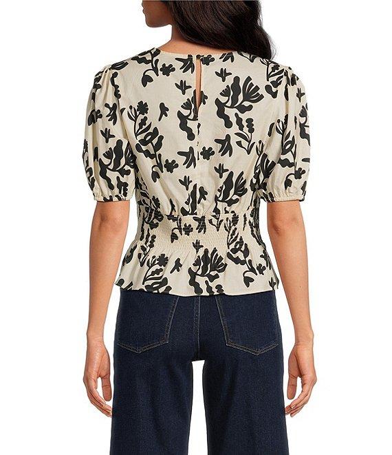 Skies Are Blue Printed Cotton Poplin Crew Neck Short Sleeve Criss Cross Front Top Product Image