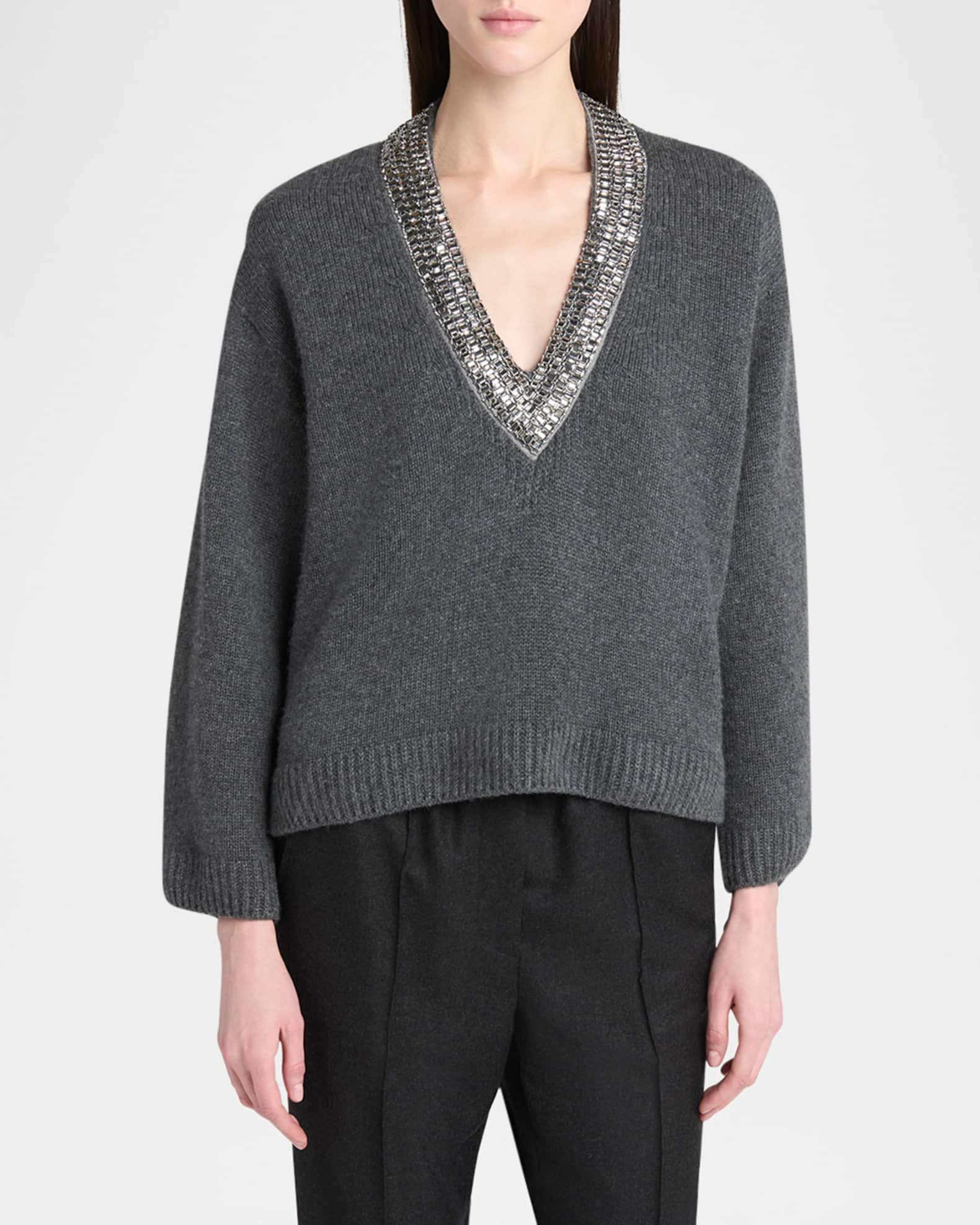 Embellished V-Neck Cashmere Sweater Product Image