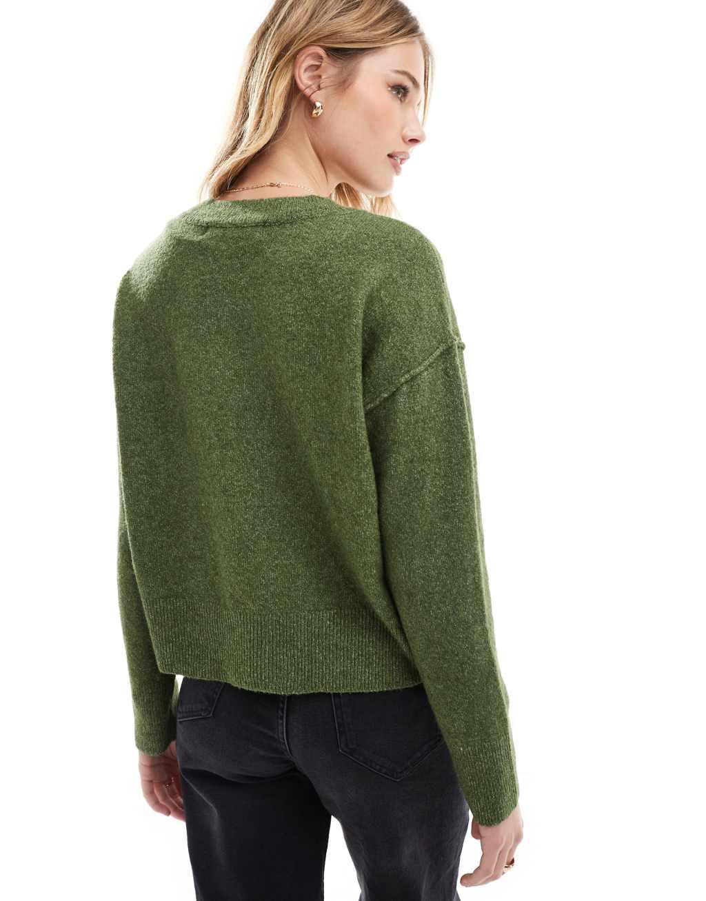 Vero Moda sweater with seam detail in dark heathered green Product Image