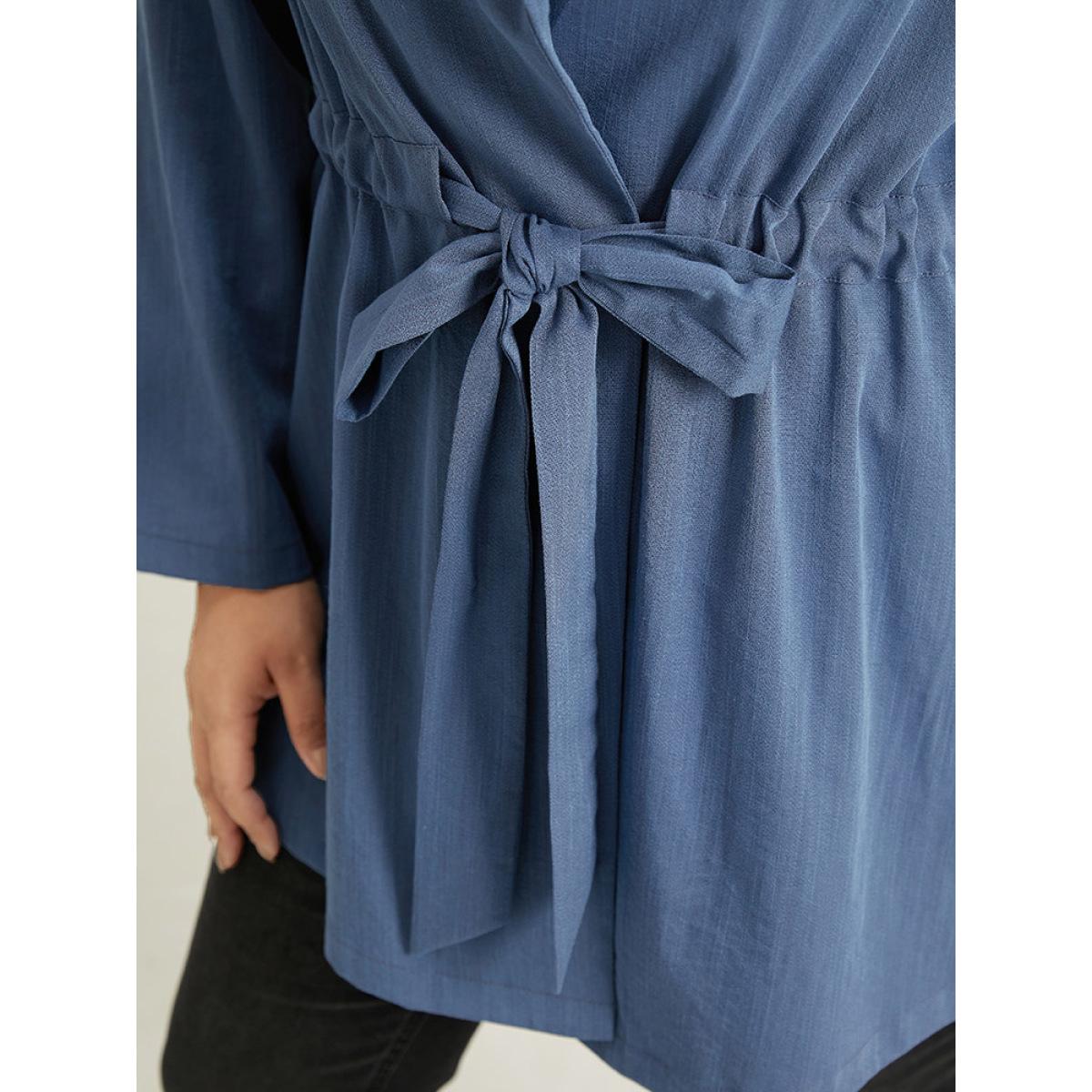 Plus Size Plain Drawstring Knot Gathered Coat Women Indigo Casual Plain Ladies Dailywear Winter Coats BloomChic 14-16/1X Product Image