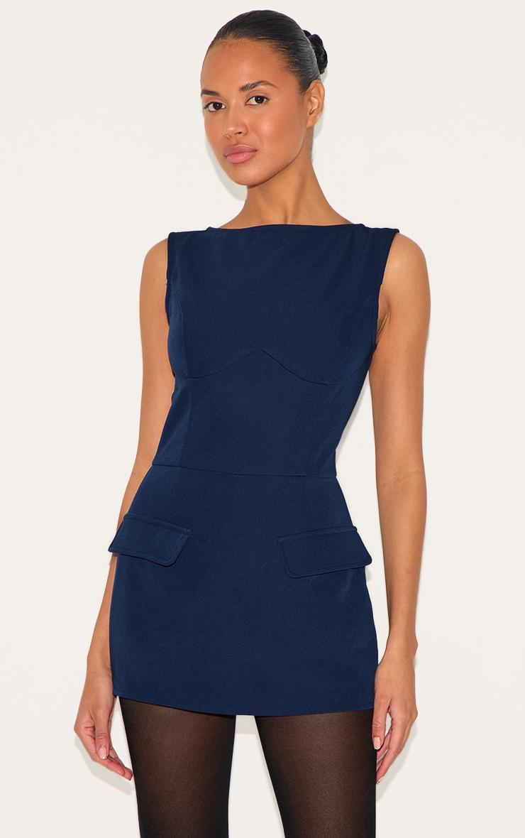 Navy Woven Pocket Detail Sleeveless Skort Romper Product Image