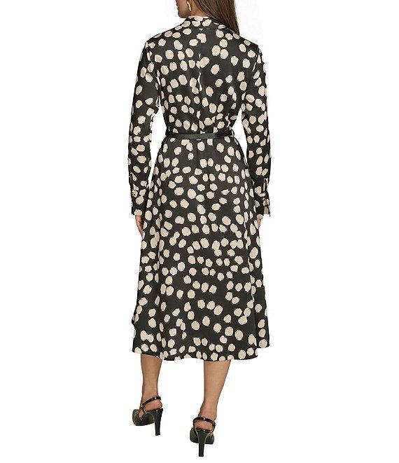 Donna Karan Twill V-Neck Long Sleeve Belted Sheath Midi Dress Product Image