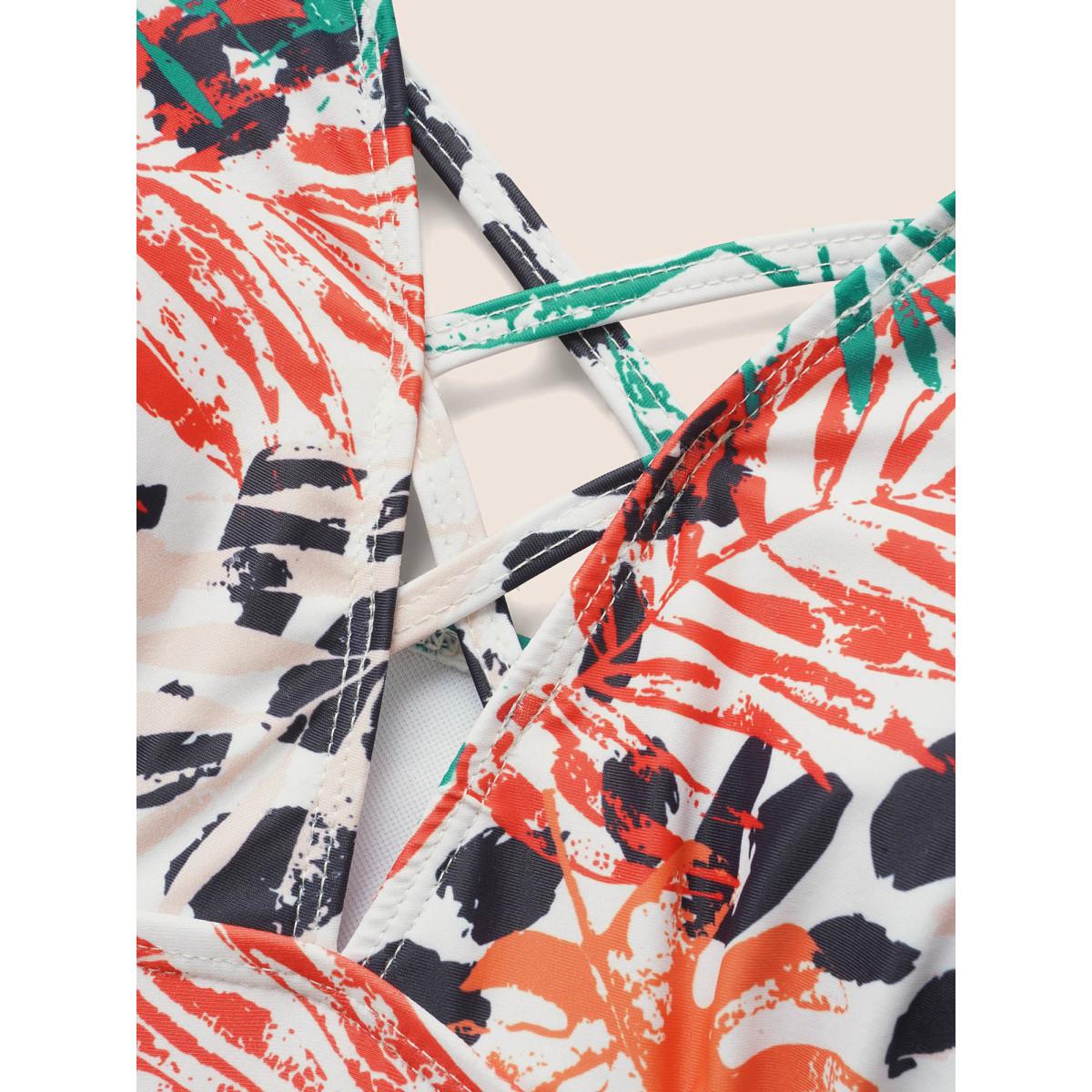 Plus Size Tropical Print Crisscross Keyhole One Piece Swimsuit Women's Swimwear Multicolor Beach Gathered Curve Bathing Suits High stretch One Pieces BloomChic 12/L Product Image