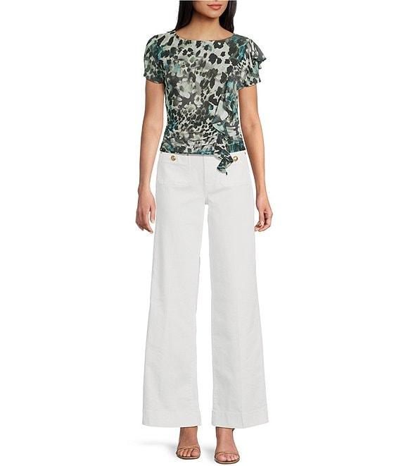 Guess Verdiana Leopard Printed Short Sleeve Slinky Mesh T-Shirt Product Image