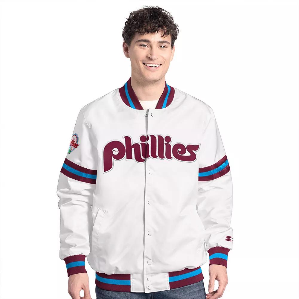 Men's Starter White Philadelphia Phillies Cooperstown Scout Full-Snap Varsity Jacket,  Product Image