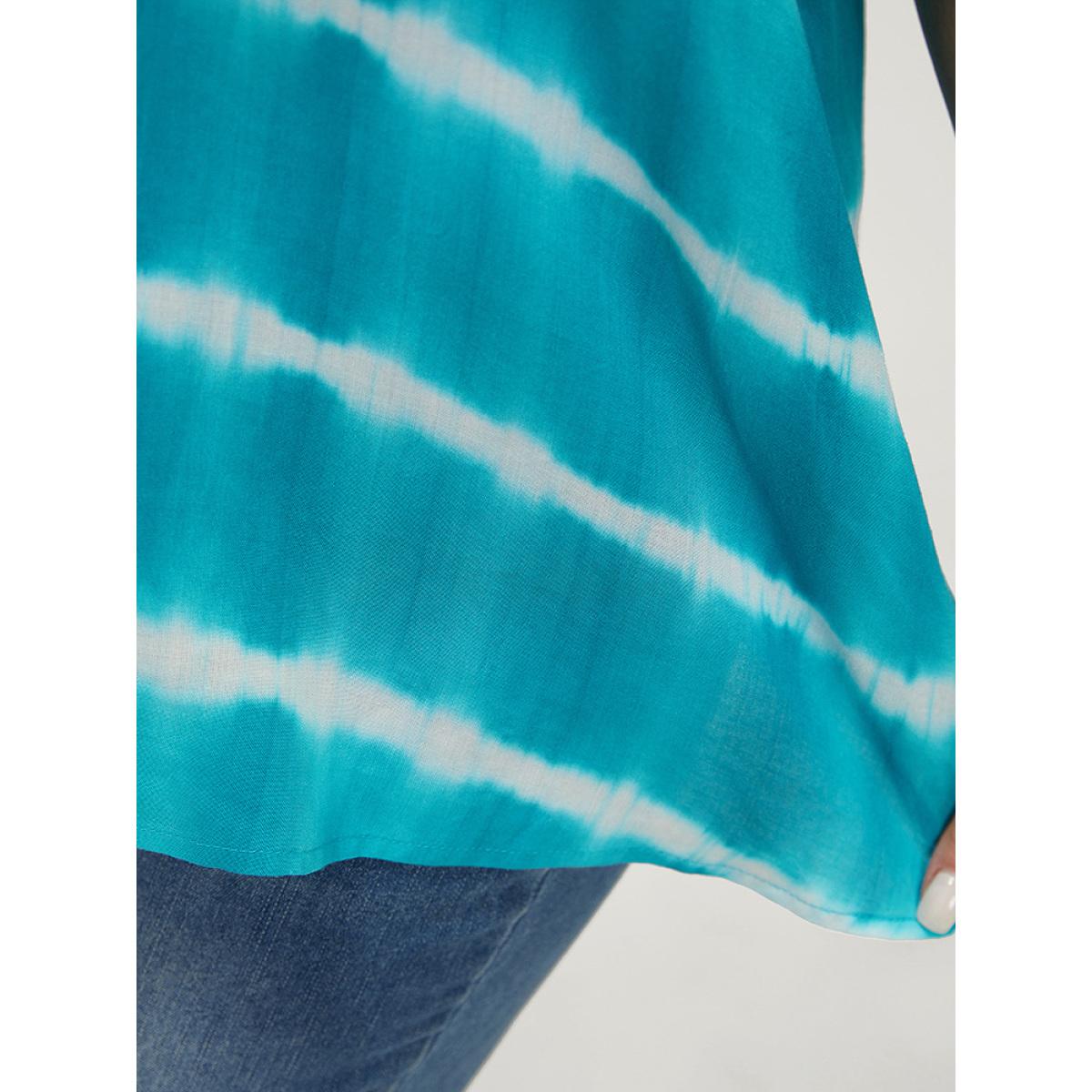 Plus Size Cerulean Tie Dye Contrast Trim Striped Blouse Women Vacation Short sleeve V-neck Dailywear Blouses BloomChic 22-24/3X Product Image