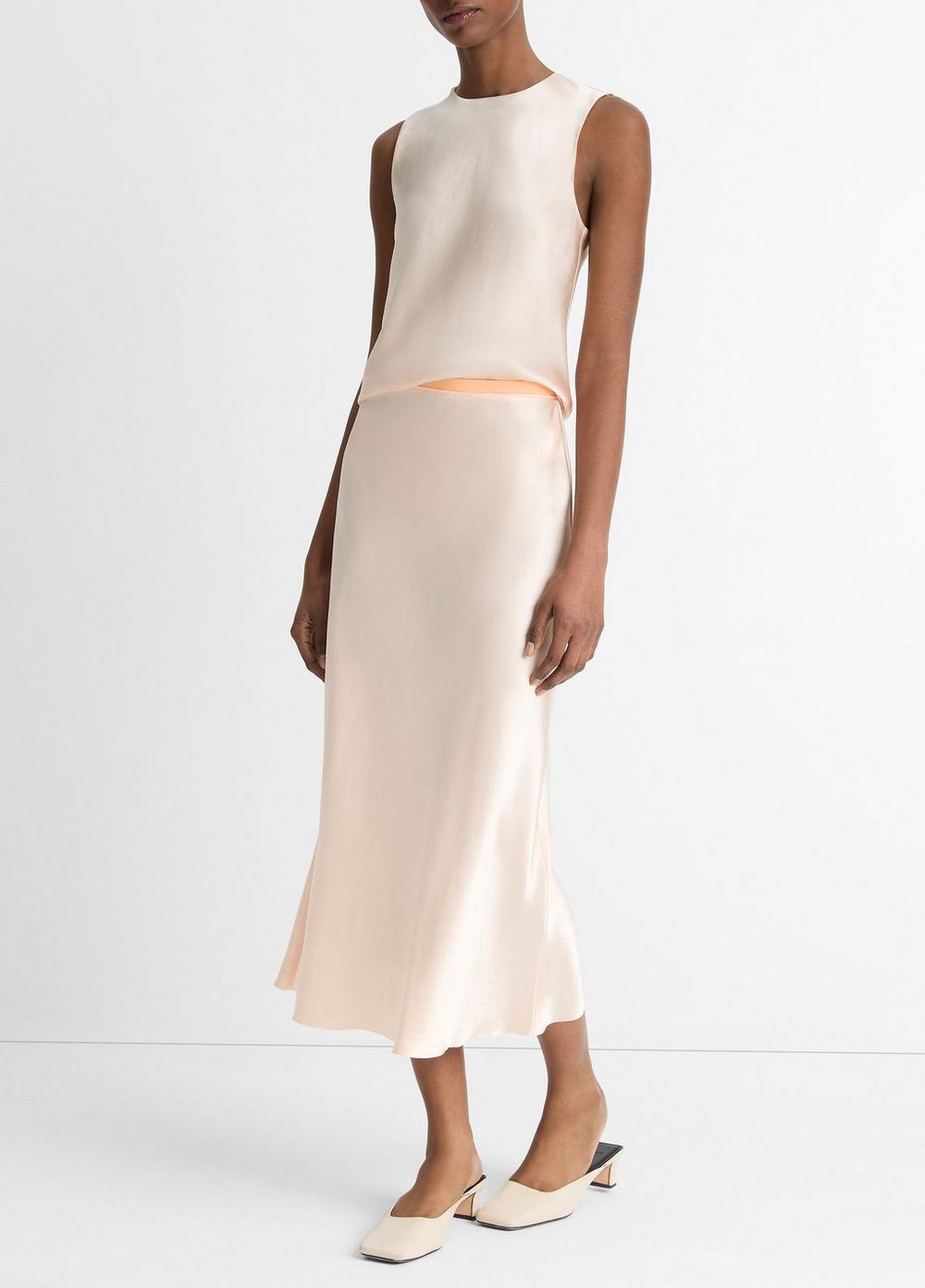 Contrast-Waistband Satin Bias Skirt Product Image