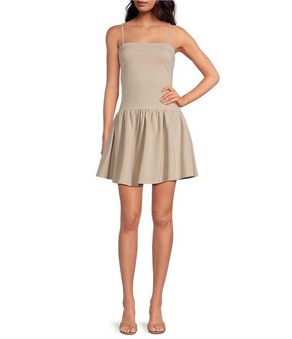 Skies Are Blue Square Neck Sleeveless Tiered Drop Waist Mini Dress Product Image