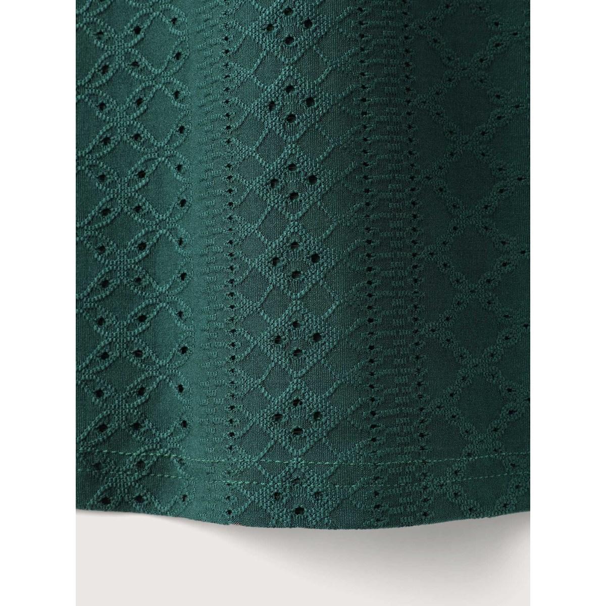 Plus Size Eyelet Trim Lace Cut-Out Solid T-Shirt Cyan Women Leisure Round Neck Casual T-shirts BloomChic 22-24/3X Product Image