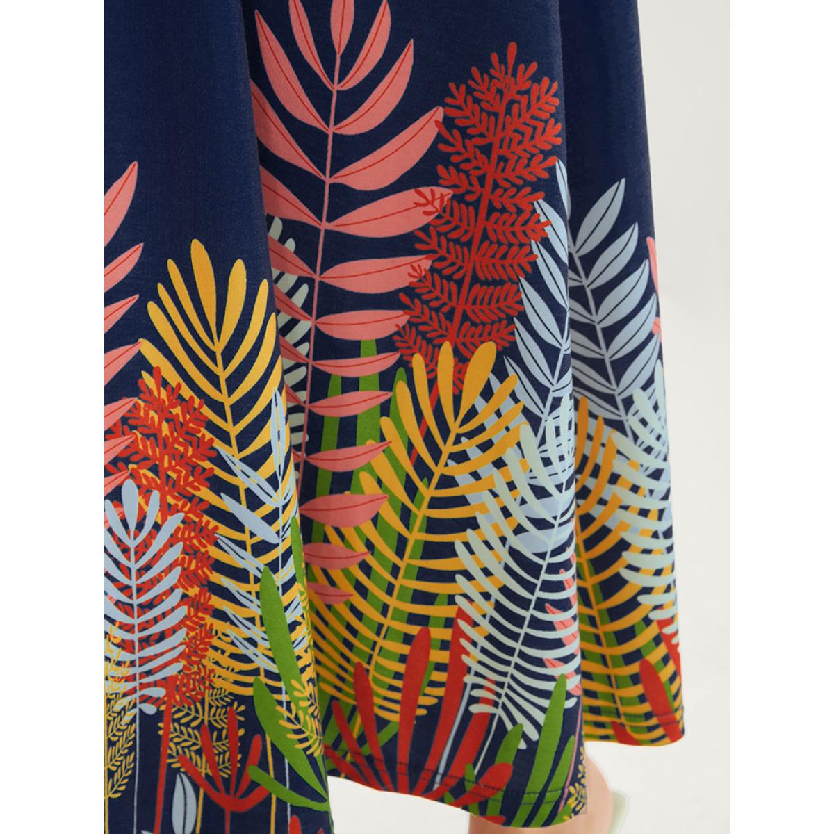 Plus Size Plant Print Surplice Neck Pocket Ruffles Midi Dress Indigo Women Vacation Elastic Waist V-neck Half Sleeve Curvy Long Dress BloomChic 18-20/2X Product Image