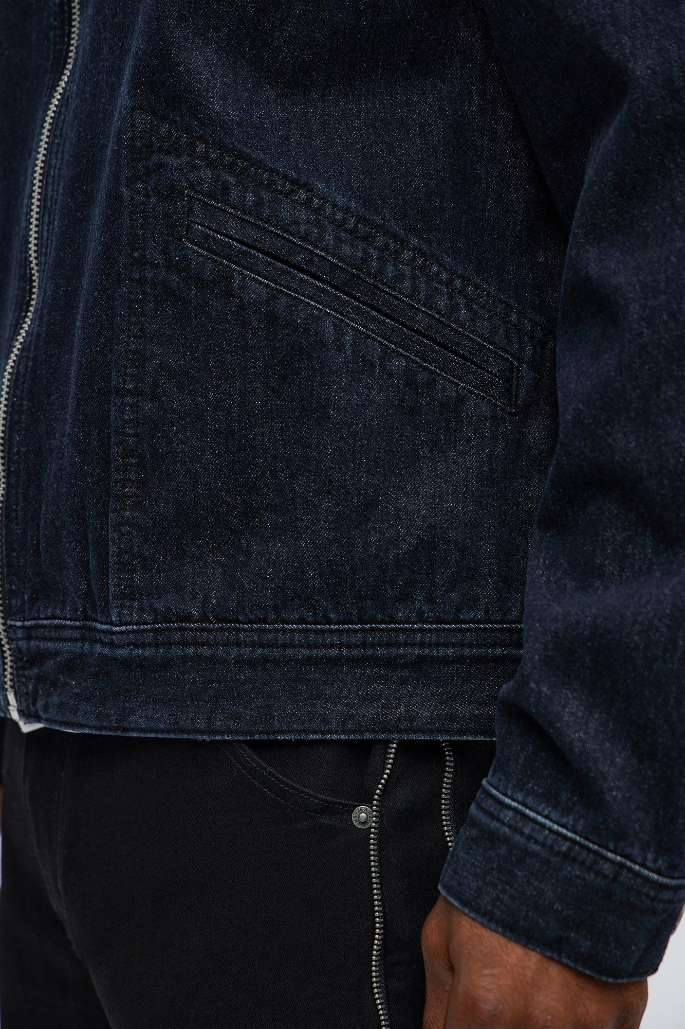 Contrast Collar Denim Jacket - Dark Denim Male Product Image