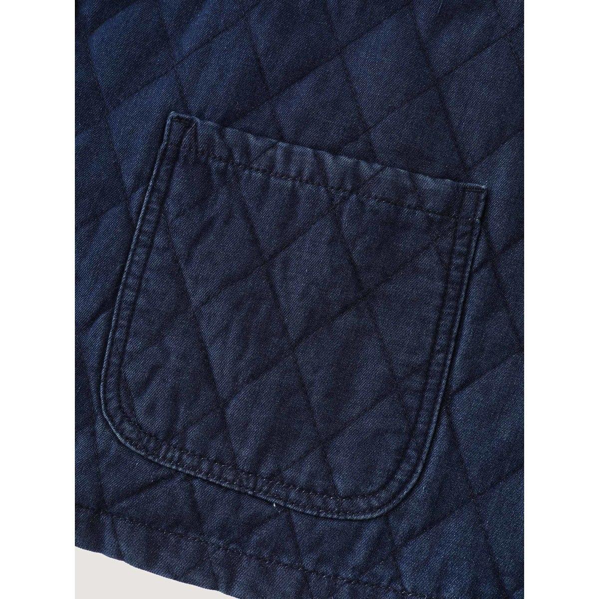 Plus Size Quilted Contrast Edge Denim Jacket Darkindigo Women No stretch Long Sleeve Sleeve Casual Patch pocket Leisure Denim Tops BloomChic 30/6X Product Image