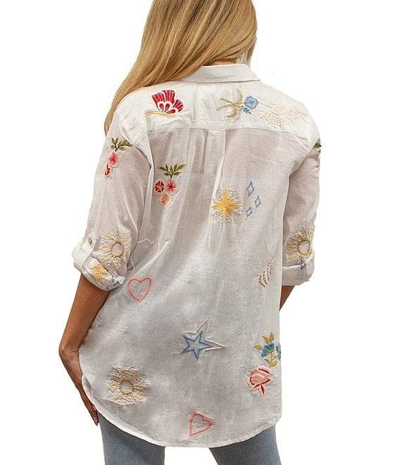 Karyn Seo Rachelle Cotton Voile Doodle Embroidered Button Front Shirt Product Image