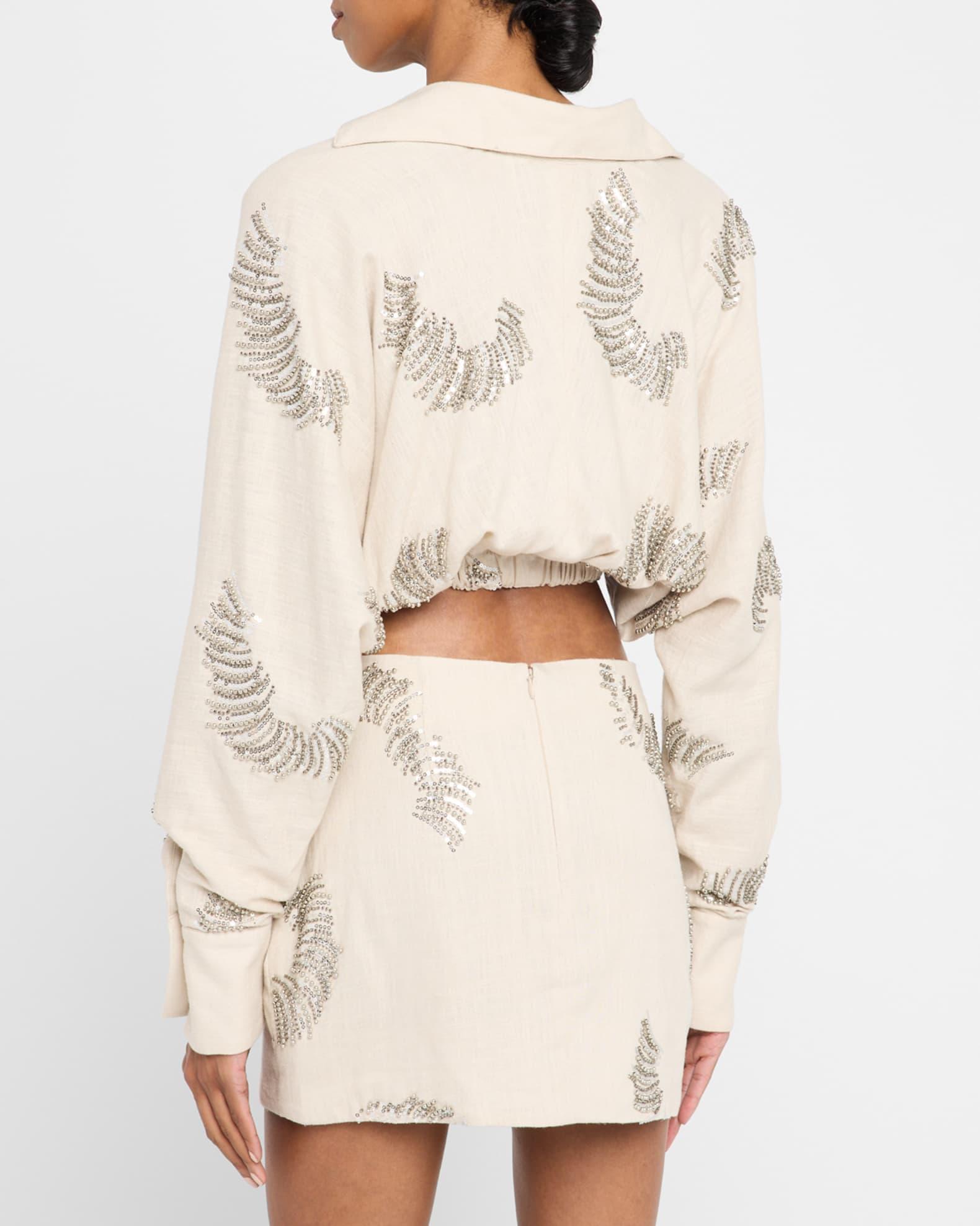 Ophelia Embellished Linen-Blend Crop Top Product Image