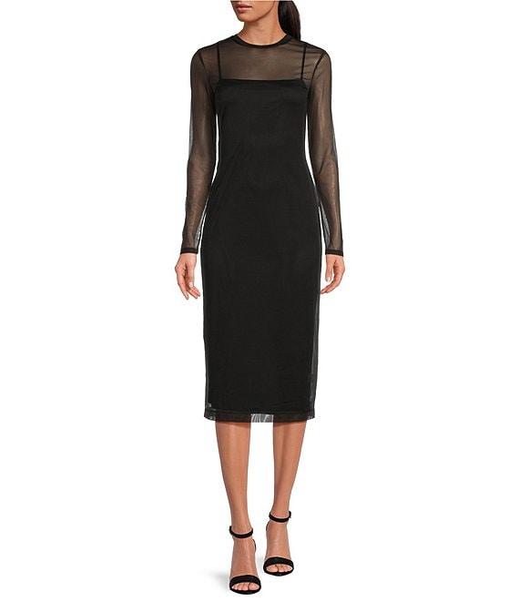 Gianni Bini Jordy Mesh Long Sleeve Crew Neck Slip Dress Product Image
