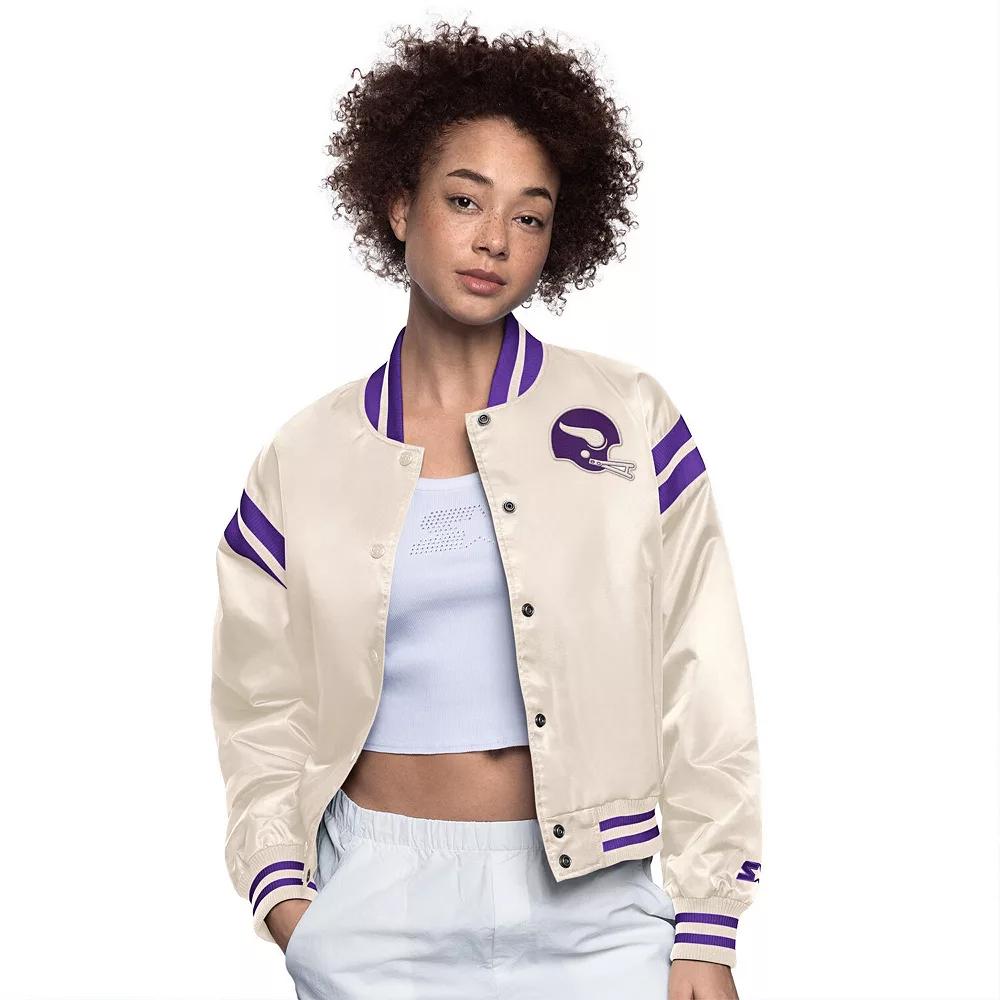 Women's Starter  Cream Minnesota Vikings Full Count Full-Snap Satin Jacket, Size: Large, Beige Product Image
