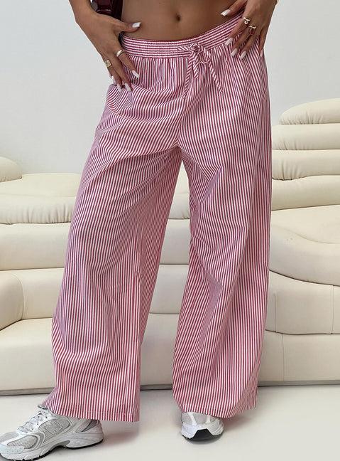 Holiday Tie Front Pants Red/White Stripe Product Image