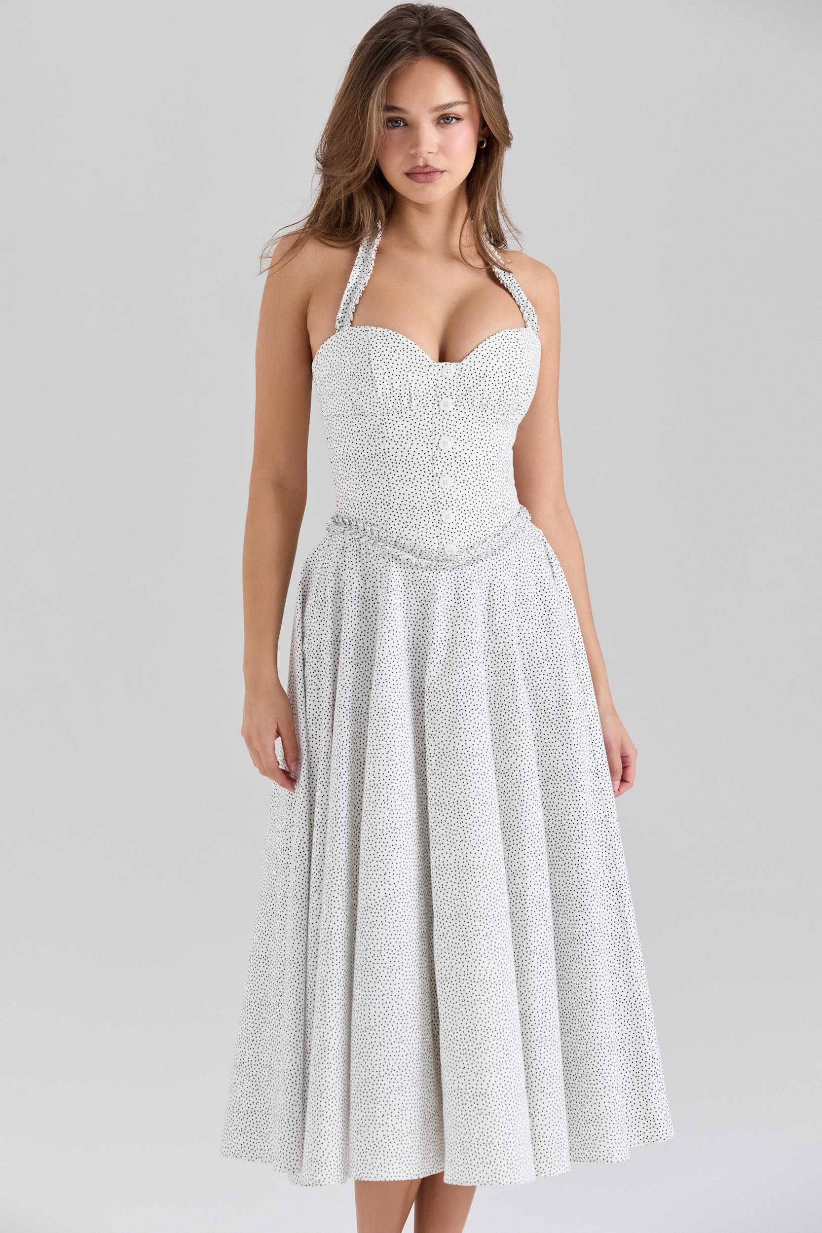 Georgie  cotton halter neck polka dot print midi dress Product Image