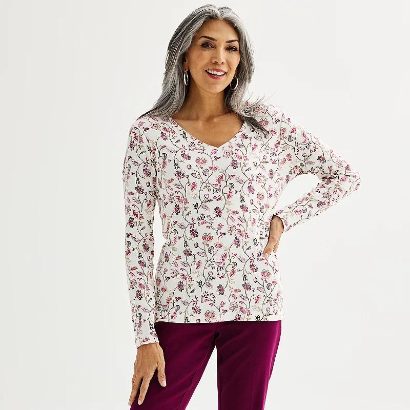 Women's Croft & Barrow® Essential Long Sleeve V-Neck Tee, Size: Medium, Red Medallion Product Image